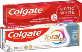 Colgate+Total+Premium+Toothpaste+115g%2C+Optic+White+140g+or+Ultrasoft+Toothbrush+2+Pack+Selected+Varieties