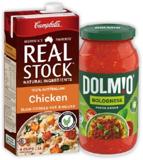 Dolmio+Pasta+Sauce+490%E2%80%91500g+or+Campbell%26rsquo%3Bs+Real+Stock+1+Litre+Selected+Varieties