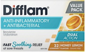 Difflam-Anti-Inflammatory-Antibacterial-Honey-Lemon-Flavour-32-Lozenges on sale