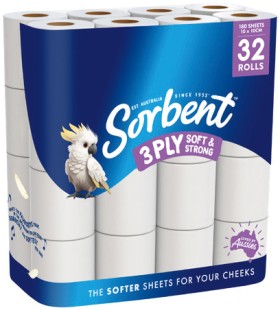 Sorbent+3+Ply+Silky+White+Toilet+Tissue+32+Pack