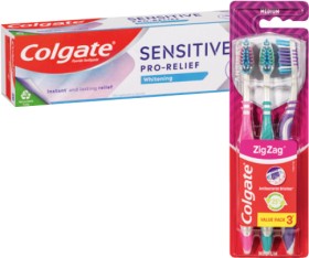 Colgate+Sensitive+Pro%E2%80%91Relief+Toothpaste+110g%2C+Dental+Floss+100m+and+Zig%E2%80%91Zag+Toothbrush+3+Pack%2A%2A+Selected+Varieties