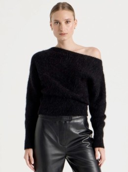 Blaq+Mohair+Blend+Off+Shoulder+Knit