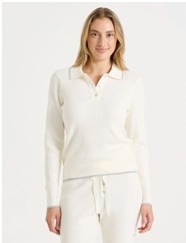 Chloe-Lola-Premium-Knit-Tipped-Polo-Long-Sleeve-Top-Ivory on sale