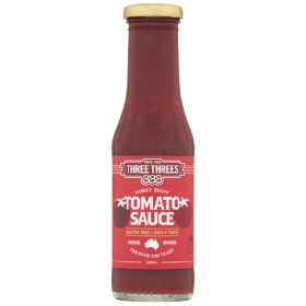 NEW-Three-Threes-Tomato-or-BBQ-Sauce-300ml on sale