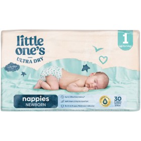 NEW-Little-Ones-Ultra-Dry-Nappies-Newborn-Pk-30 on sale
