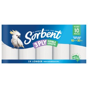 Sorbent-Double-Length-3-Ply-Toilet-Paper-Pk-10 on sale