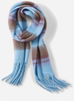 Printed-Fluffy-Scarf-Blue-Stripe on sale