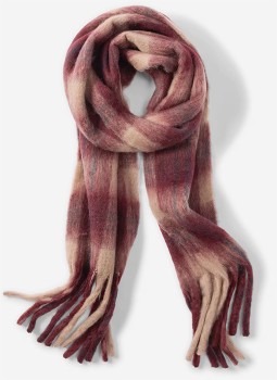 Printed-Fluffy-Scarf-Burgandy-Plaid on sale