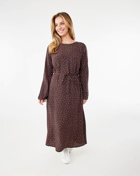 Long+Sleeve+Crepe+Tie+Waist+Midi+Dress