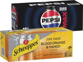 Pepsi-or-Solo-Soft-Drink-or-Schweppes-Sparkling-Water-10x375mL on sale