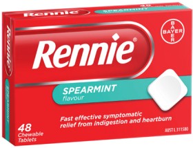 Rennie+Spearmint+Flavour+Indigestion+%26amp%3B+Heartburn+Tablets+48+Pack%2A