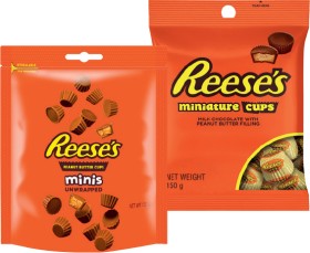 Reeseʼs-Peanut-Butter-Cups-Mini-or-Pieces-120-150g-Selected-Varieties on sale