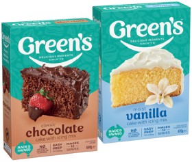 Greens-Cake-Brownie-or-Date-Loaf-Mix-380-470g-Selected-Varieties on sale