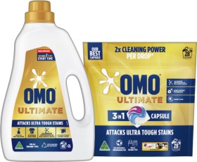 OMO-Ultimate-Laundry-Liquid-2-Litre-Powder-2kg-or-Capsules-28-Pack-Selected-Varieties on sale