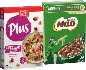 Uncle+Tobys+Plus+Cereal+620-705g+or+Nestl%26eacute%3B+Milo+Cereal+535-620g+Selected+Varieties