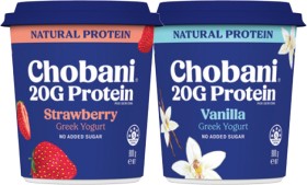 NEW-Chobani-20g-Protein-No-Added-Sugar-Strawberry-or-Vanilla-Greek-Yogurt-900g on sale