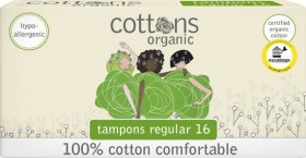 Cottons+100%25+Cotton+Comfortable+Tampons+16+Pack+Selected+Varieties