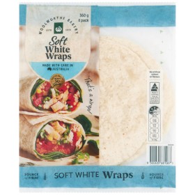 Woolworths-White-or-Wholemeal-Wraps-360g-Pk-8 on sale