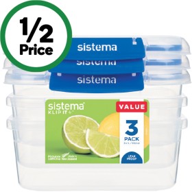 Sistema+Klip+It+Plus+Rectangle+Container+1+Litre+Pk+3