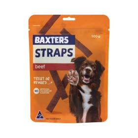 Baxters-Straps-Beef-Dog-Treats-500g on sale