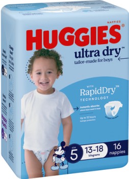 Huggies-Ultra-Dry-or-SkinProtect-Nappies-14-28-Pack-Selected-Varieties on sale