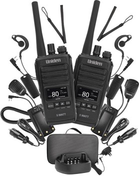 Uniden-5W-80CH-Handheld-Splash-Proof-UHF-Twin-Deluxe-Pack on sale