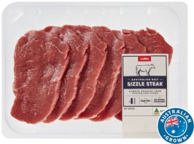 Coles-Australian-No-Added-Hormones-Beef-Sizzle-Steak-400g on sale