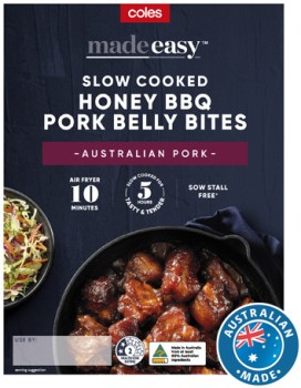 Coles-Made-Easy-Slow-Cooked-Honey-BBQ-Pork-Belly-Bites-500g on sale