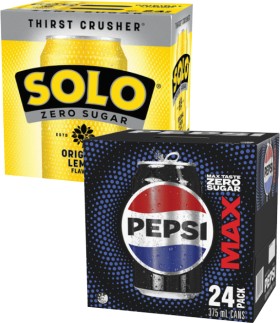 Pepsi+Max+or+Solo+Zero+Sugar+Soft+Drink+24x375mL