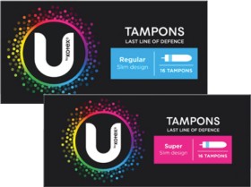 U-By-Kotex-Tampons-Regular-or-Super-16-Pack on sale