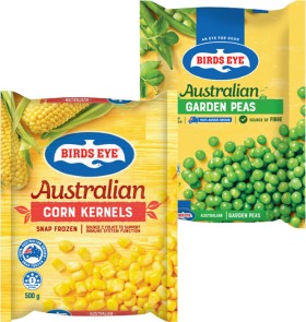 Birds-Eye-Australian-Garden-Peas-Beans-or-Corn-Kernels-500g on sale