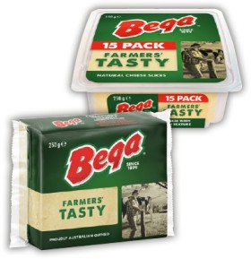 Bega-Farmers-Tasty-Cheese-Block-or-Cheese-Slices-15-Pack-250g on sale