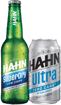 Hahn+SuperDry+Stubbies+330mL+or+Hahn+Ultra+Zero+Carb+Cans+375mL+24+Pack