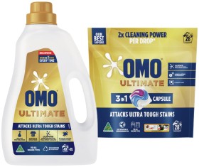 OMO-Ultimate-Laundry-Capsules-28-Pack-or-Liquid-2-Litre-Selected-Varieties on sale