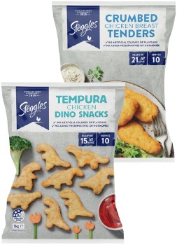 Steggles-Dino-Snacks-or-Chicken-Breast-Tenders-1kg-Selected-Varieties on sale