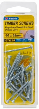 Zenith+6g+x+40mm+Zinc+Plated+Countersunk+Head+Timber+Screws+Pack+of+25