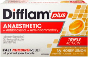Difflam-Plus-Anaesthetic-Antibacterial-Anti-inflammatory-Sugar-Free-Honey-Lemon-16-Lozenges on sale