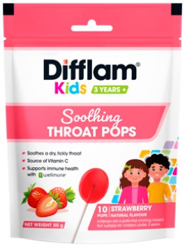 Difflam-Kids-3-Years-Soothing-Throat-Pops-Strawberry-Flavour-10-Pack on sale