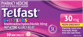 Telfast+6-11+Years+Allergy+Relief+30mg+30+Mini+Tablets