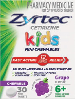 Zyrtec+Kids+Allergy+%26amp%3B+Hayfever+Relief+Chewable+Grape+Flavour+30+Tablets