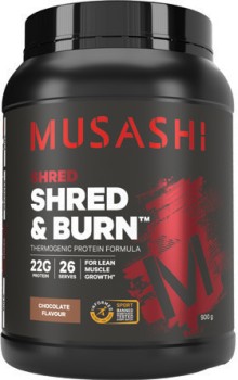 Musashi-Shred-Burn-Chocolate-Flavour-900g on sale