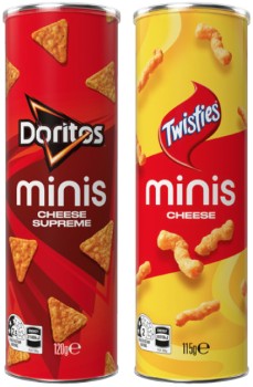 Twisties-Cheese-115g-or-Doritos-Cheese-Supreme-120g-Minis-Canister-Selected-Varieties on sale
