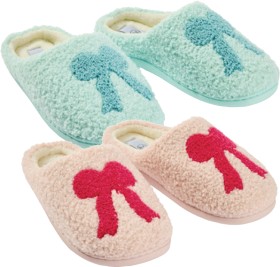 Womens-Teddy-Boucle-Scuff-with-Bow-Design on sale