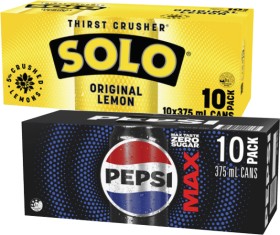Pepsi+or+Solo+Soft+Drink+10x375mL
