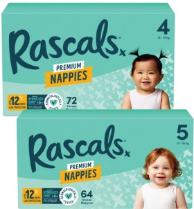 Rascals-Premium-Jumbo-Nappies-54-Pack-108-Pack on sale