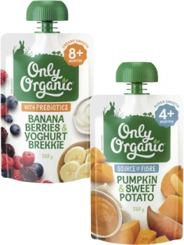 Only+Organic+4%2B+Months%2C+6%2B+Months+or+8%2B+Months+Baby+Food+Pouch+120g