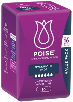 Poise-Overnight-Continence-Pads-16-Pack on sale