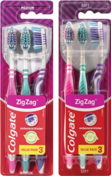 Colgate-Zig-Zag-Toothbrush-Soft-or-Medium-3-Pack on sale