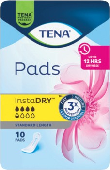 Tena-Insta-Dry-Standard-Length-Continence-Pads-10-Pack on sale