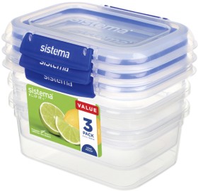 Sistema+Klip+It+Rectangle+Food+Storage+Container+1+Litre+3+Pack